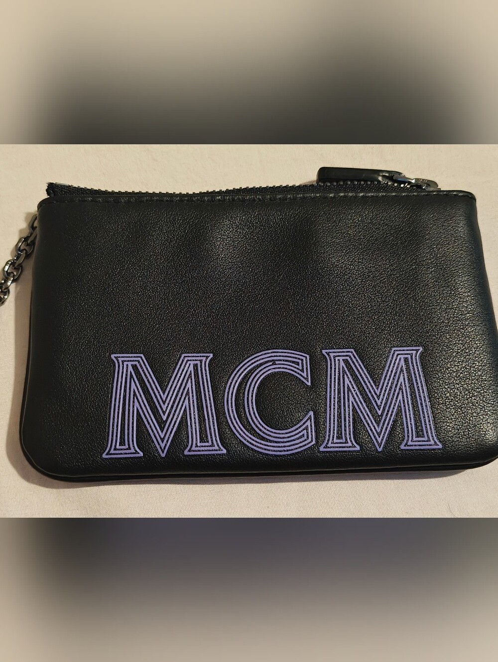 MCM Black Leather Zip Pouch with Purple Logo - Picture 3 of 10